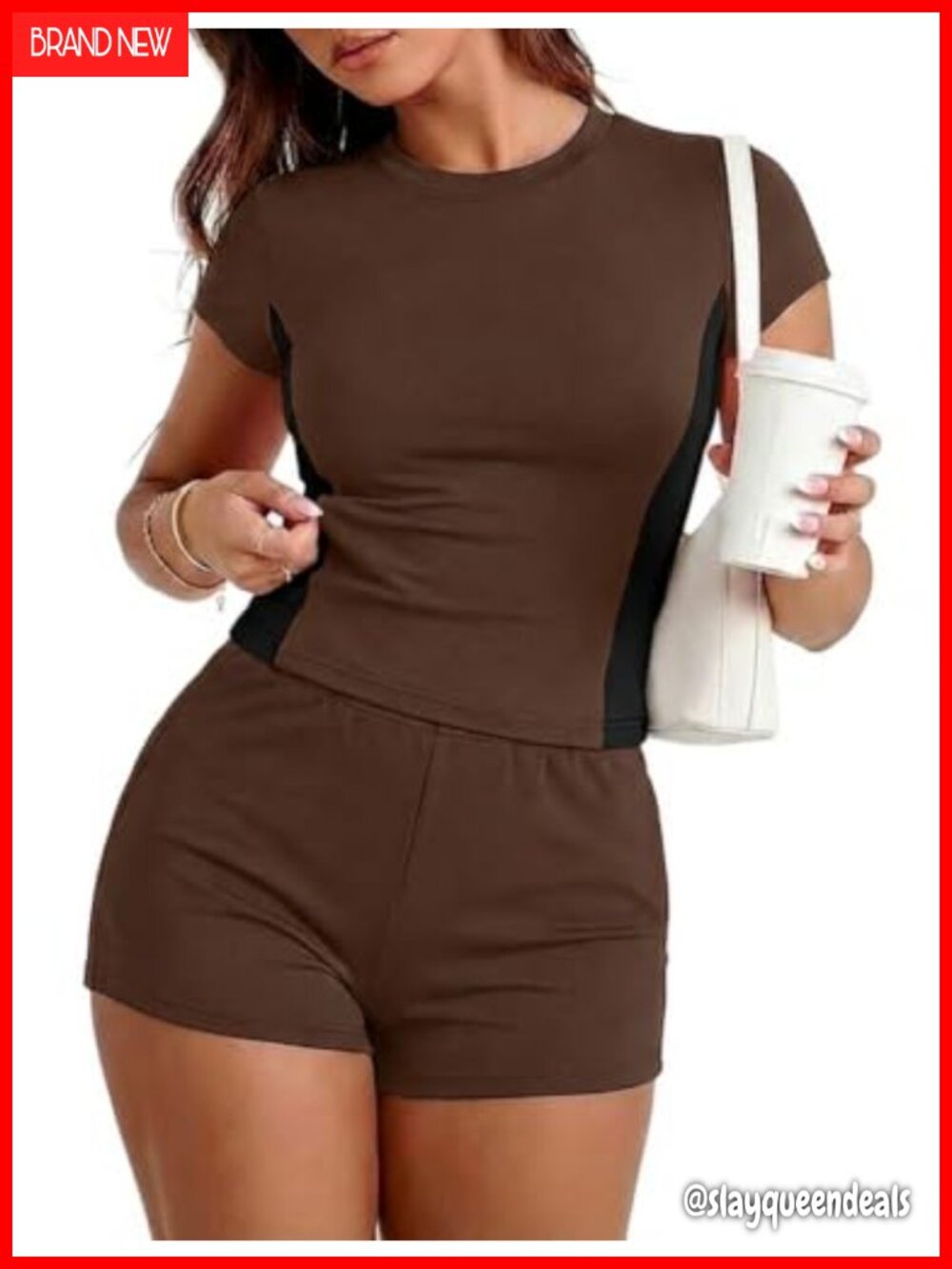 Women's Two Piece Workout Set Slim Fit Tee High Waist Shorts Gym Activewear